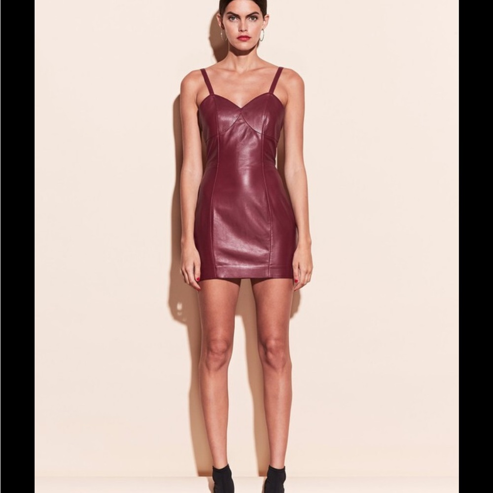 Fleur du mal Bordeaux Lamb Leather Mini Dress - Picture 2 of 13